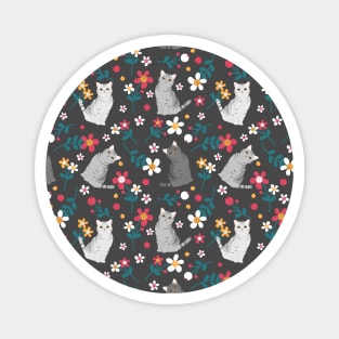 Elegant American Shorthair Cat and Flowers - Black Magnet